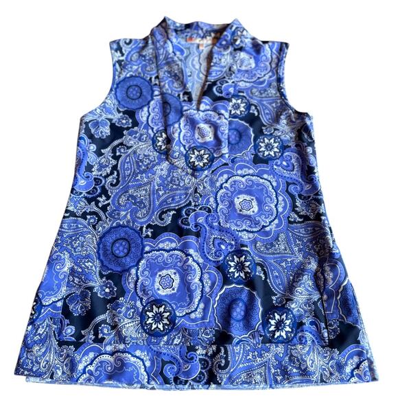 Jude Connally Sleeveless Paisley Pullover Top with Same Fabric Wide Trim size S - Picture 9 of 12